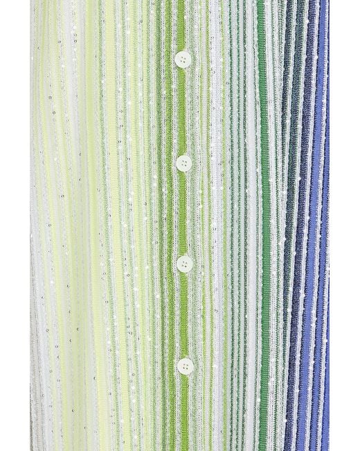 Missoni Green Striped Sequin-Embellished Crochet-Knit Cardigan