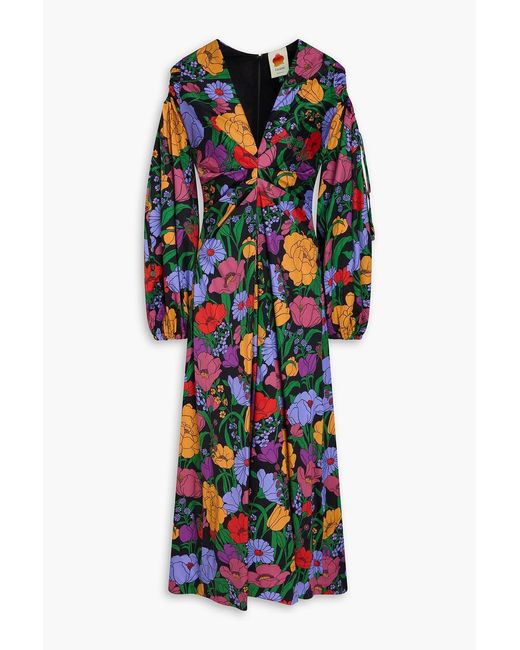 Farm Rio Multicolor Cutout Floral-Print Cotton-Sateen Midi Dress