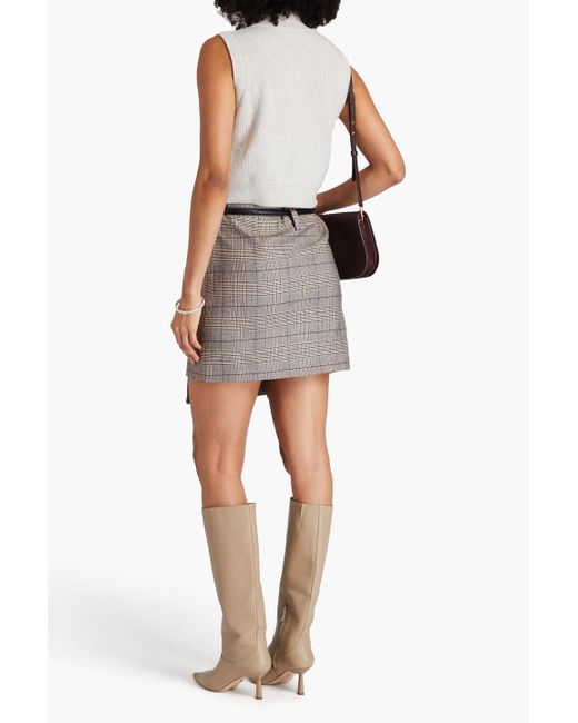 Brunello Cucinelli Gray Wrap-effect Prince Of Wales Checked Wool-blend Mini Skirt