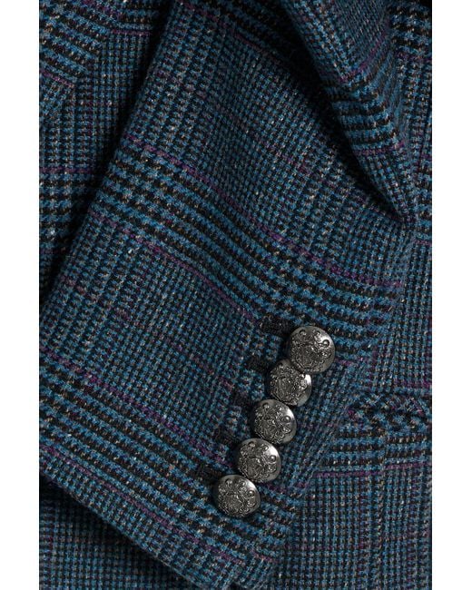 Veronica Beard Blue Fabiola Cropped Prince Of Wales Checked Tweed Blazer