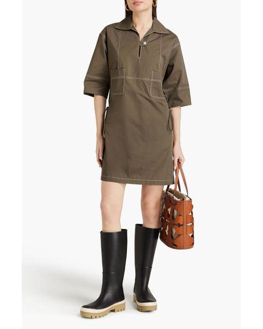 Tory Burch Brown Topstitched Cotton-poplin Mini Dress