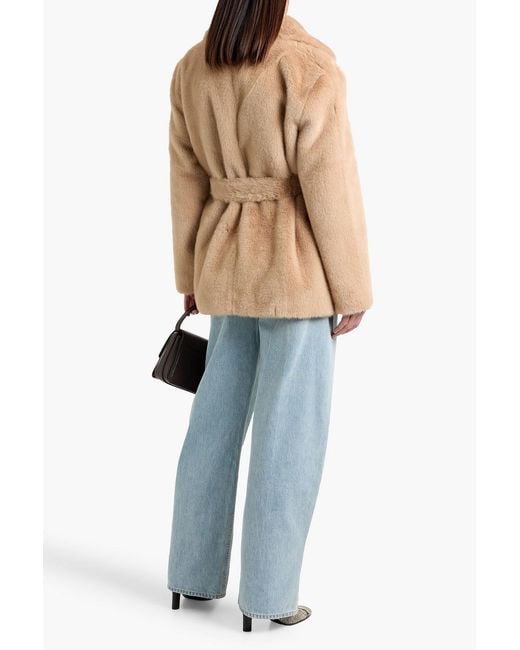 Maje Natural Belted Plush Coat