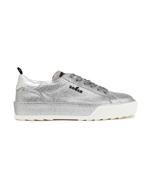 Hogan Rebel Metallic Glittered Woven Sneakers