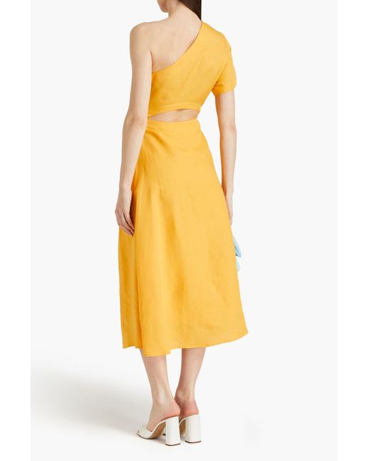 Claudie Pierlot Yellow One-shoulder Cutout Crepe De Chine Midi Dress