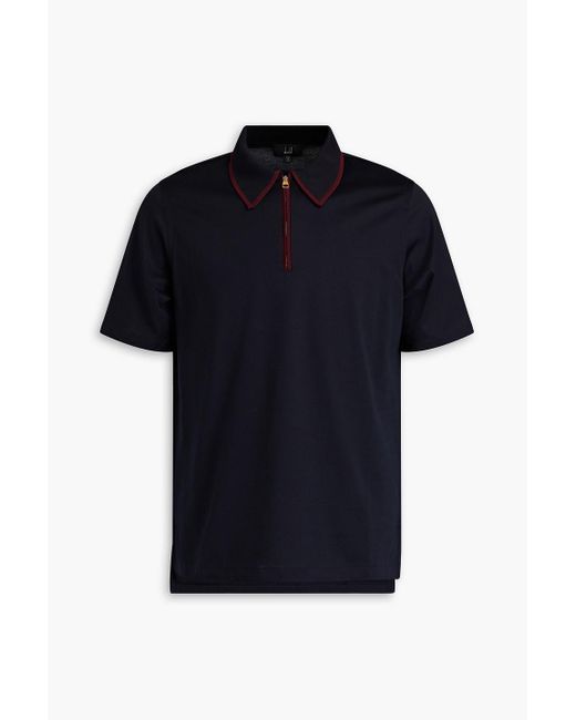 Dunhill Black Zip-detailed Cotton-jersey Polo Shirt for men