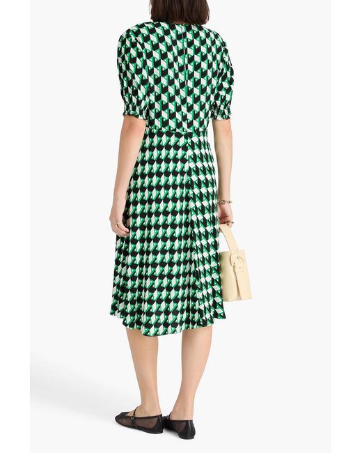 Diane von Furstenberg Green Jemma Printed Crepe Midi Dress