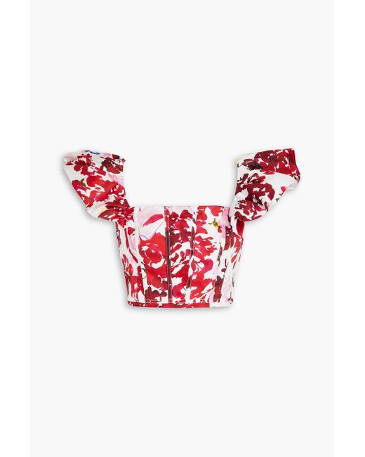 Aje. Red Margot Cropped Floral-print Cotton-twill Top