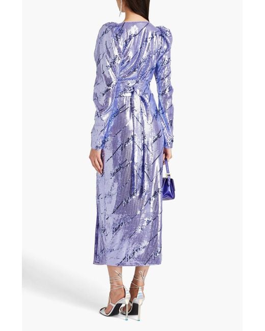 ROTATE BIRGER CHRISTENSEN Purple Sequined Mesh Midi Wrap Dress