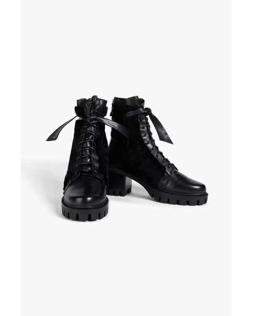 Alexandre Birman Black Clarita Bow-Detailed Shearling Combat Boots