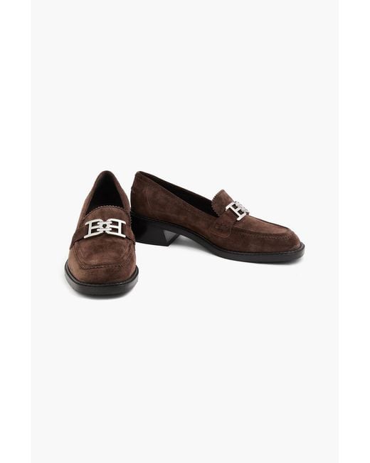 Bally Brown Ellyane Embellished Suede Loafers