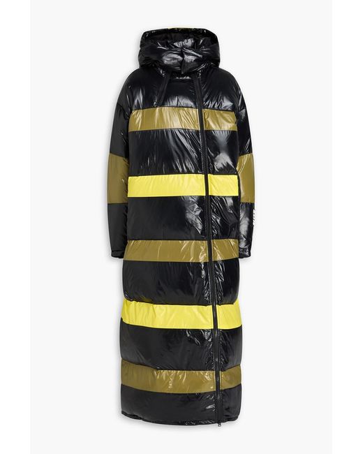 Ganni Black Askja Quilted Striped Shell Hooded Down Coat
