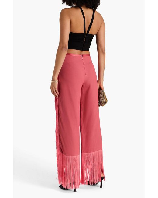 ‎Taller Marmo Pink Fringed Crepe Straight-Leg Pants