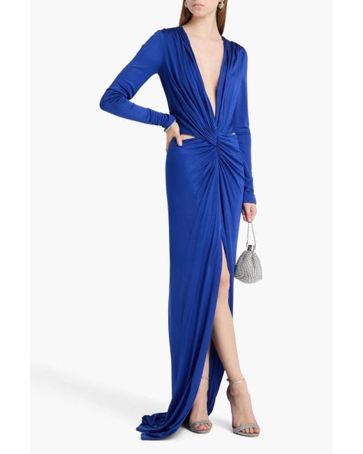 Costarellos Blue Ruched Stretch-jersey Gown