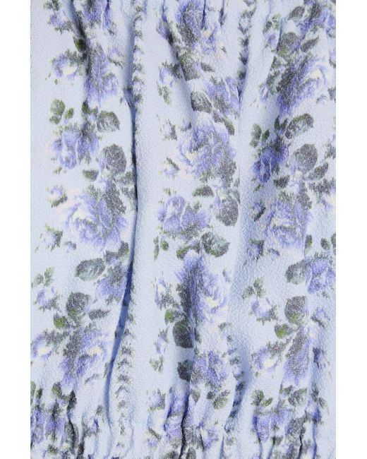 LoveShackFancy Blue Simpson Cropped Floral-print Crepe Top