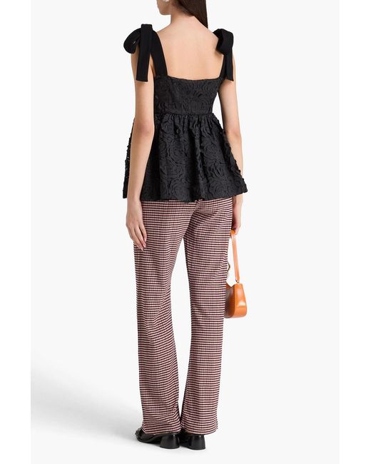 Stine Goya Black Laser-Cut Satin And Tulle Top