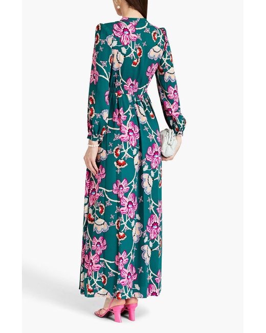 Diane von Furstenberg White Lilo Pleated Floral-print Crepe De Chine Maxi Dress