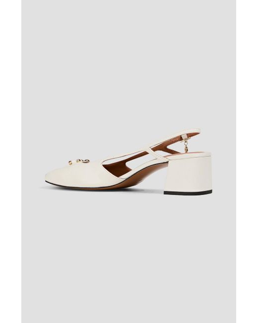 Maje White Chain-embellished Leather Slingback Pumps
