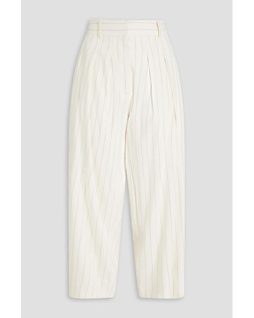 FRAME White Cropped Pleated Linen-blend Tapered Pants