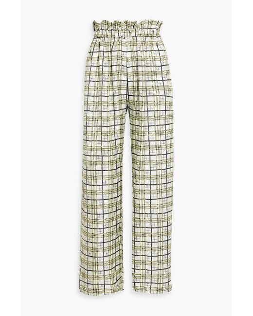 Shrimps White Libra Belted Checked Silk-twill Wide-leg Pants
