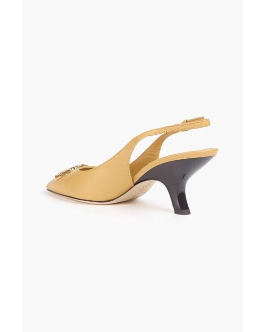 Tory Burch Natural Eleanor Embellished Leather Slingback Pumps