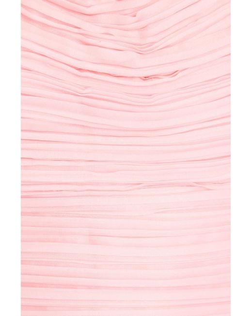 Aje. Pink Laurier Wave Cropped Plissé-organza Top