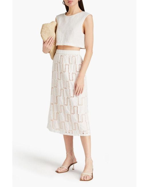 Ba&sh Pink Anire Cotton-mousseline And Crochet Midi Skirt