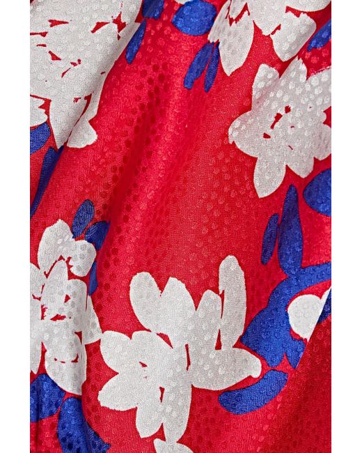 Saloni Red Olivia Wrap-effect Floral-print Silk-jacquard Midi Dress