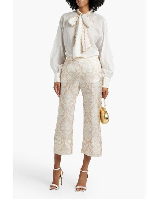 Zimmermann White Floral-print Silk-twill Kick-flare Pants