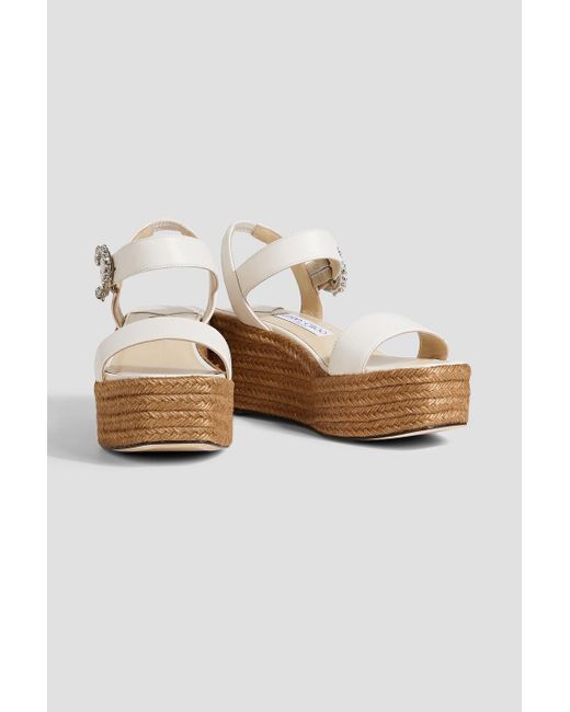 Jimmy Choo White Mirabelle 70 Leather Espadrille Wedge Sandals
