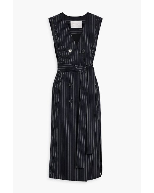Carolina Herrera Black Double-breasted Pinstriped Wool-blend Twill Midi Dress