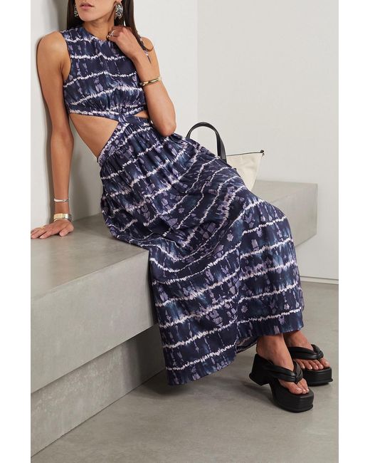 Altuzarra Blue Ashima Cutout Tie-dyed Cotton-blend Poplin Midi Dress