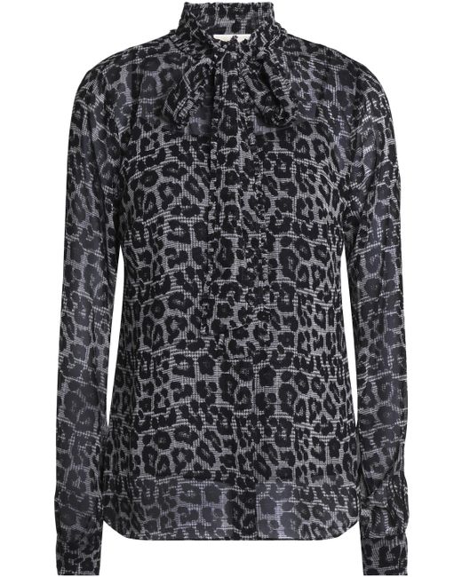 MICHAEL Michael Kors Pussy-bow Leopard-print Crepe Blouse Black