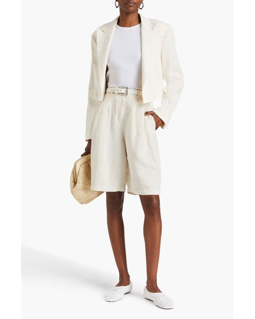 Emporio Armani Natural Pleated Lyocell And Linen-blend Twill Shorts