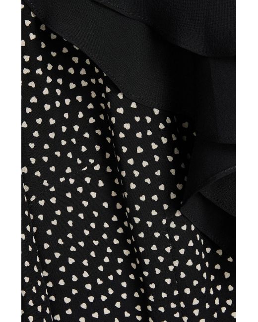 Alessandra Rich Black Bedrucktes midikleid aus seiden-crêpe mit wickeleffekt