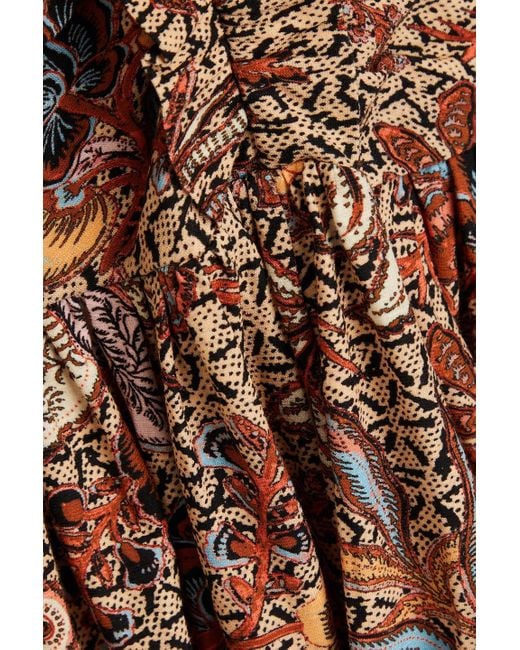 Ulla Johnson Natural Marcella midikleid aus baumwoll-jersey mit floralem print und raffungen