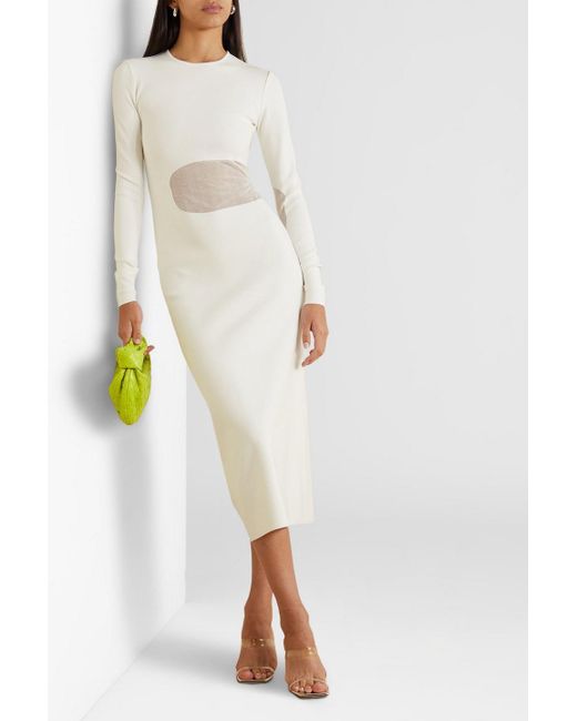 Zeynep Arcay White Mesh-paneled Stretch-knit Midi Dress