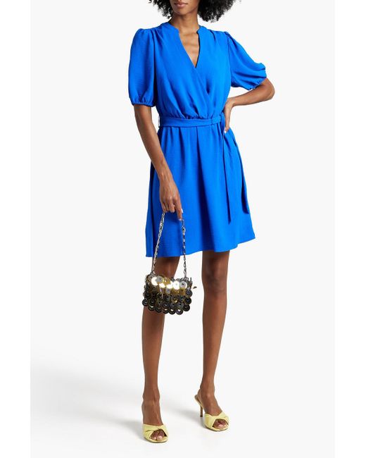 DKNY Blue Wrap-effect Crinkled Woven Mini Dress