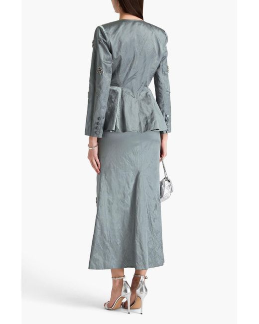 Huishan Zhang Blue Crystal-embellished Crinkled-satin Peplum Jacket