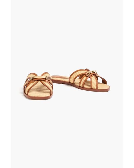 Zimmermann Brown Leather-trimmed Faux Raffia Espadrille Sandals