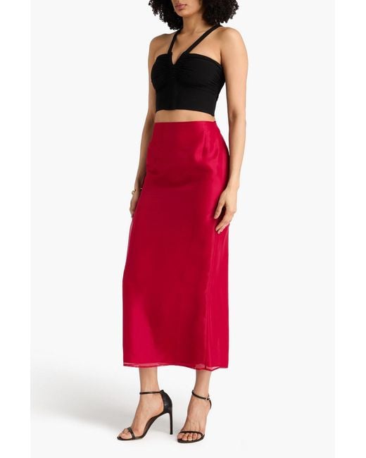 LEO LIN Red Jing Silk-Organza Midi Skirt