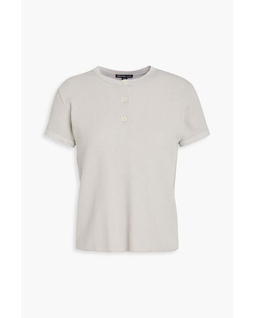 James Perse Blue Waffle-knit Cotton And Linen-blend Top