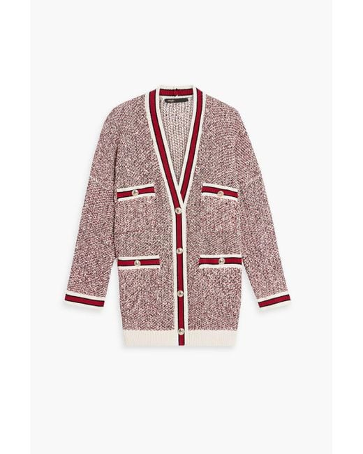 Maje Pink Button-detailed Metallic Cotton-blend Tweed Cardigan