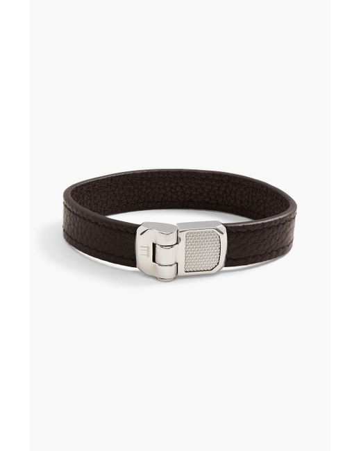 Dunhill Black Pebbled-leather And Silver-tone Bracelet for men