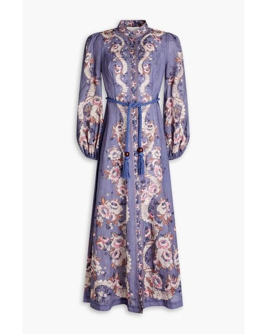 Zimmermann Purple Floral-print Linen Maxi Dress
