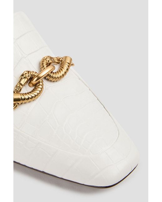 Tory Burch Metallic Jessa Embellished Croc-Effect Leather Loafers