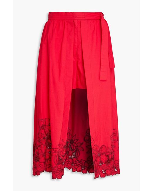Sandro Embroidered Cotton-Blend Poplin Midi Skirt