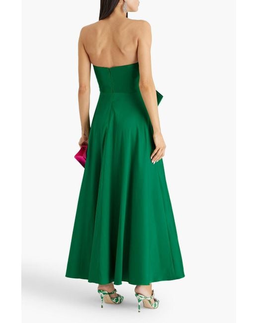 Badgley Mischka Green Strapless Bow-Detailed Satin-Twill Gown