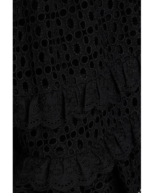 Aje. Black Lita minirock aus baumwolle mit lochstickerei und rüschen