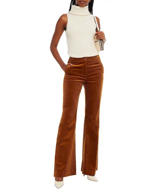 Veronica Cotton-blend Corduroy Flared Pants, Vertical-stripes Pattern in Light Brown (Brown) - Lyst