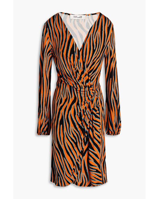 Diane von Furstenberg Orange Toronto Wrap-effect Zebra-print Jersey Mini Dress